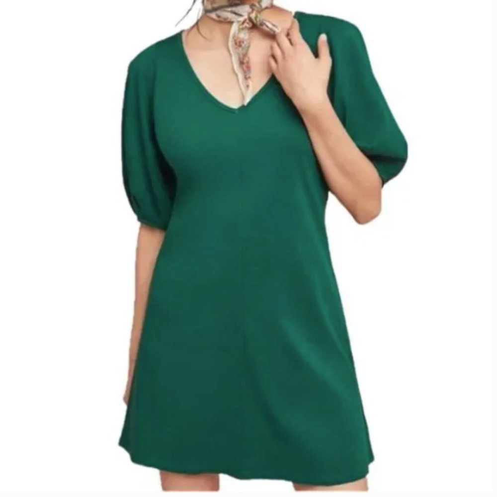 Anthropologie Green Puff Sleeve Dress Size S